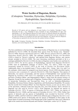 Water Beetles of Dagestan, Russia (Coleoptera: Noteridae, Dytiscidae, Haliplidae, Gyrinidae, Hydrophilidae, Spercheidae)