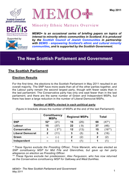 MEMO+ the New Scottish Parliament and Government May 2011 1