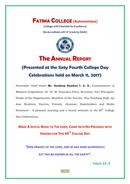 Theannual REPORT (Presented at the Sixty Fourth College Day