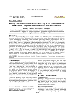 Toxicity Assay of Baccaurea Motleyana Mull. Arg. Wood Extracts (Rambai) and Chemical Compounds Evaluation for the Most Active Fraction