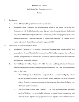 Redeemer OPC, Hawaii Study/Series: New Testament Overviews Romans