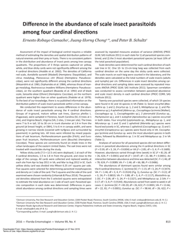 Difference in the Abundance of Scale Insect Parasitoids Among Four Cardinal Directions Ernesto Robayo Camacho1, Juang-Horng Chong2,*, and Peter B