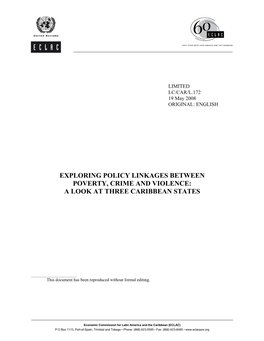 Exploring Policy Linkages Between Poverty, Crime and Violence: a Look at Three Caribbean States