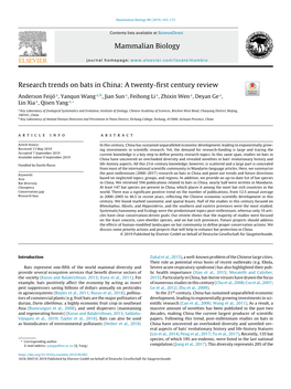 Mammalian Biology Research Trends on Bats in China