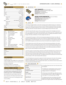 Game Information Schedule/Results Record Breakdown a Ucf Win Would the Matchup Series Breakdown Ucfacts Bortles & Murray