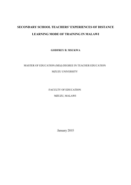 Secondary School Teachers' Experiences of Distance Learning