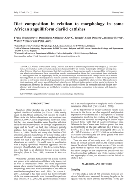 Diet Composition in Relation to Morphology in Some African Anguilliform Clariid Catﬁshes