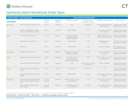 Commonly Used International Entity Types