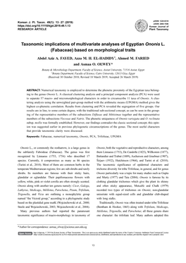 Taxonomic Implications of Multivariate Analyses of Egyptian Ononis L. (Fabaceae) Based on Morphological Traits Abdel Aziz A