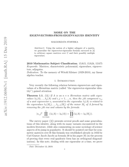 Arxiv:1912.06967V1 [Math.RA] 15 Dec 2019 Values Faui Eigenvector Unit a of Ler Teacher