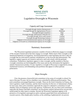 Legislative Oversight in Wisconsin