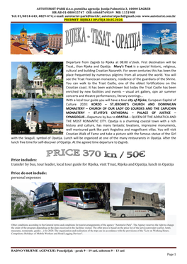 Transfer by Bus, Tour Leader, Local Tour Guide for Rijeka, Visit Trsat, Rijeka and Opatija, Lunch in Opatija