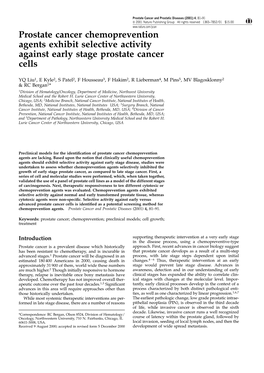 Prostate Cancer Chemoprevention Agents Exhibit Selective Activity Against Early Stage Prostate Cancer Cells