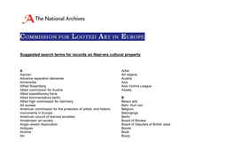 Suggested Search Terms for Records on Nazi-Era Cultural Property