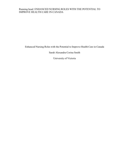 Enhanced Nursing Roles with the Potential to Improve Health Care in Canada