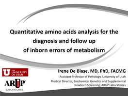 Quantitative Amino Acids Analysis for the Diagnosis and Follow up of Inborn Errors of Metabolism
