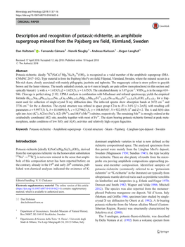 Description and Recognition of Potassic-Richterite, an Amphibole Supergroup Mineral from the Pajsberg Ore Field, Värmland, Sweden