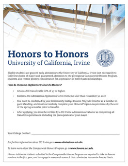 Honors to Honors University of California, Irvine