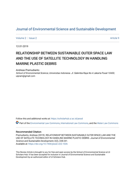 Relationship Between Sustainable Outer Space Law and the Use of Satellite Technology in Handling Marine Plastic Debris