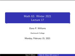 Math 63: Winter 2021 Lecture 17