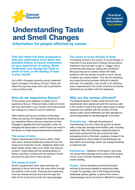 Understanding Taste and Smell Changes Information for People Affected by Cancer