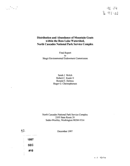 Distribution and Abundance of Mountain Goats Within the Ross Lake Watershed, North Cascades National Park Service Complex