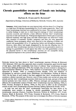 Chronic Guanethidine Treatment of Female Rats Including Effects on the Fetus