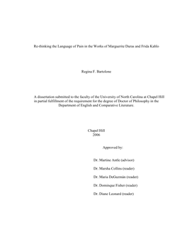 Re-Thinking the Language of Pain in the Works of Marguerite Duras and Frida Kahlo