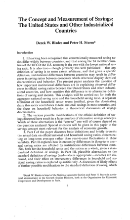 The Concept and Measurement of Savings: the United States and Other Industrialized Countries