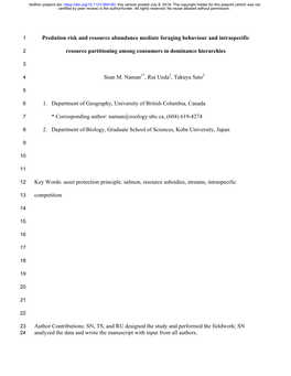 Predation Risk and Resource Abundance Mediate Foraging Behaviour and Intraspecific Resource Partitioning Among Consumers in Domi