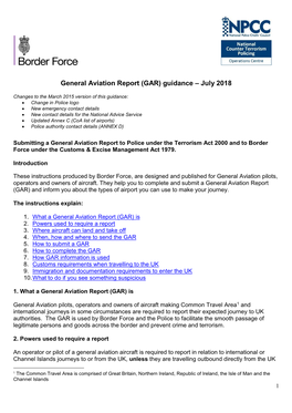 General Aviation Report (GAR) Guidance – July 2018