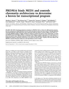 PRDM16 Binds MED1 and Controls Chromatin Architecture to Determine a Brown Fat Transcriptional Program