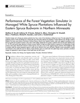 Performance of the Forest Vegetation Simulator in Managed White Spruce Plantations Inﬂuenced by Eastern Spruce Budworm in Northern Minnesota