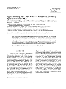 Cypria Lacrima Sp. Nov. a New Ostracoda (Candonidae, Crustacea) Species from Texas, U.S.A