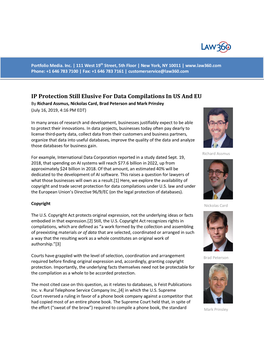 IP Protection Still Elusive for Data Compilations in US and EU by Richard Assmus, Nickolas Card, Brad Peterson and Mark Prinsley