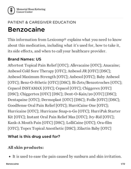 Benzocaine | Memorial Sloan Kettering Cancer Center