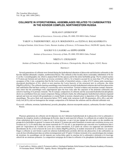 Collinsite in Hydrothermal Assemblages Related to Carbonatites in the Kovdor Complex, Northwestern Russia