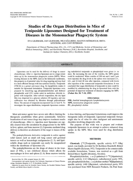 Studies of the Organ Distribution in Mice of Teniposide Liposomes Designed for Treatment of Diseases in the Mononuclear Phagocytic System