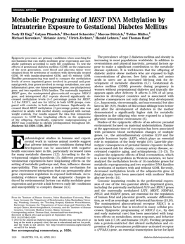 Metabolic Programming of MEST DNA Methylation by Intrauterine Exposure to Gestational Diabetes Mellitus