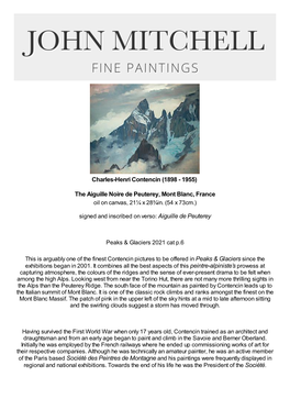 The Aiguille Noire De Peuterey, Mont Blanc, France Oil on Canvas, 21¼ X 28¾In
