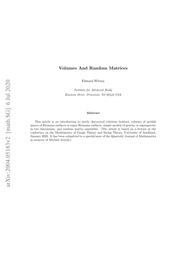 Volumes and Random Matrices
