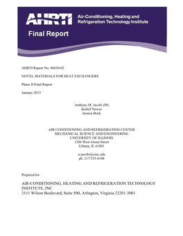 AIR-CONDITIONING, HEATING and REFRIGERATION TECHNOLOGY INSTITUTE, INC 2111 Wilson Boulevard, Suite 500, Arlington, Virginia 22201-3001 DISCLAIMER