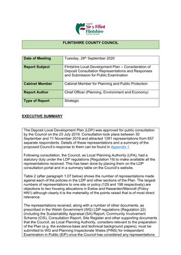 Flintshire Local Development Plan – Consideration of Deposit Consultation Representations and Responses and Submission for Public Examination