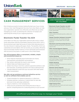 Cash Management Services Cash Management Services at a Glance