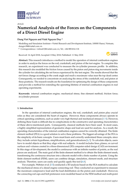 Numerical Analysis of the Forces on the Components of a Direct Diesel Engine