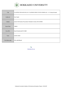 Classification and Biology of Japanese Insectivora (Mammalia) : ⅱ