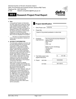 Impact of Ring-Necked Parakeets on Native Birds Publishable Through the Defra Website