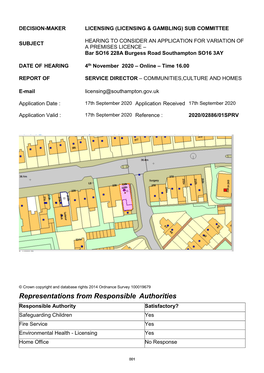 Representations from Responsible Authorities