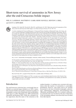 Short−Term Survival of Ammonites in New Jersey After the End−Cretaceous Bolide Impact