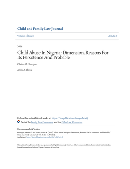 Child Abuse in Nigeria: Dimension, Reasons for Its Persistence and Probable Olaitan O